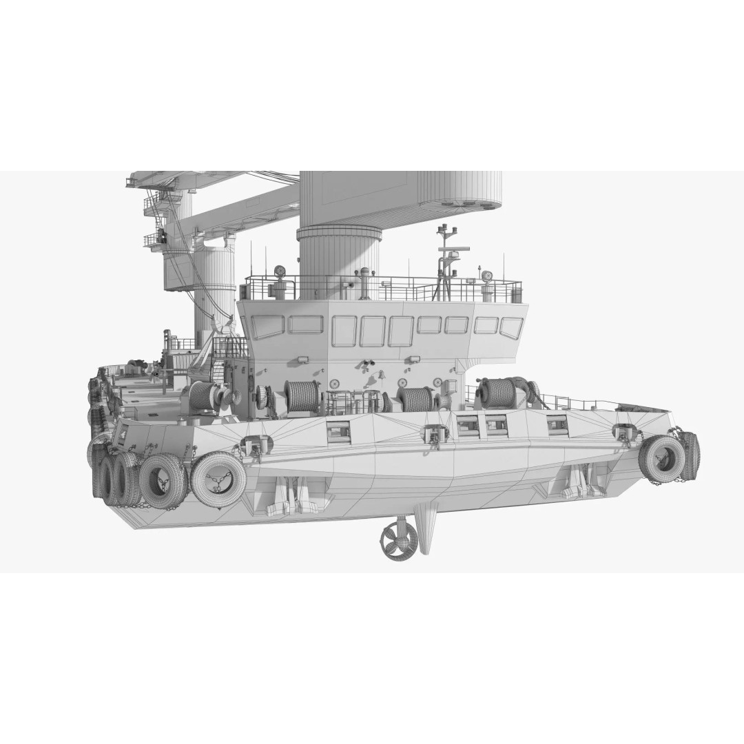 Crane Barge 3D Model – Heavy Lift Offshore Vessel, FBX, OBJ - View 11