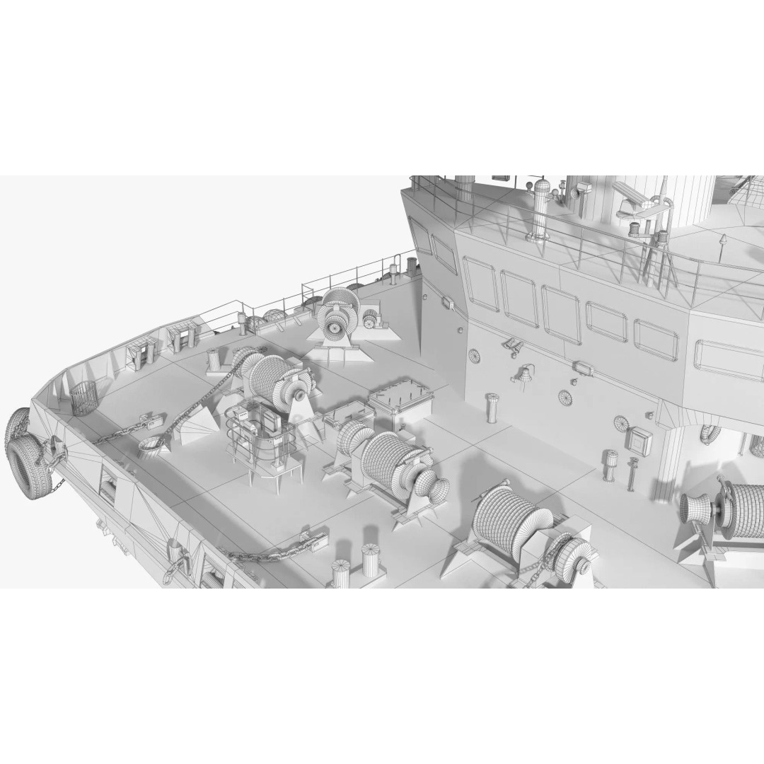 Crane Barge 3D Model – Heavy Lift Offshore Vessel, FBX, OBJ - View 12