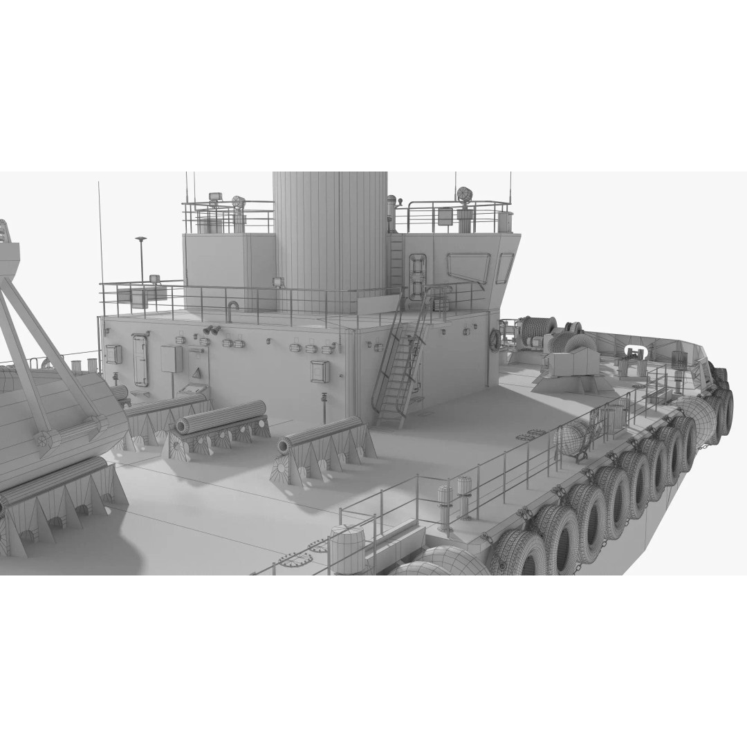 Crane Barge 3D Model – Heavy Lift Offshore Vessel, FBX, OBJ - View 13