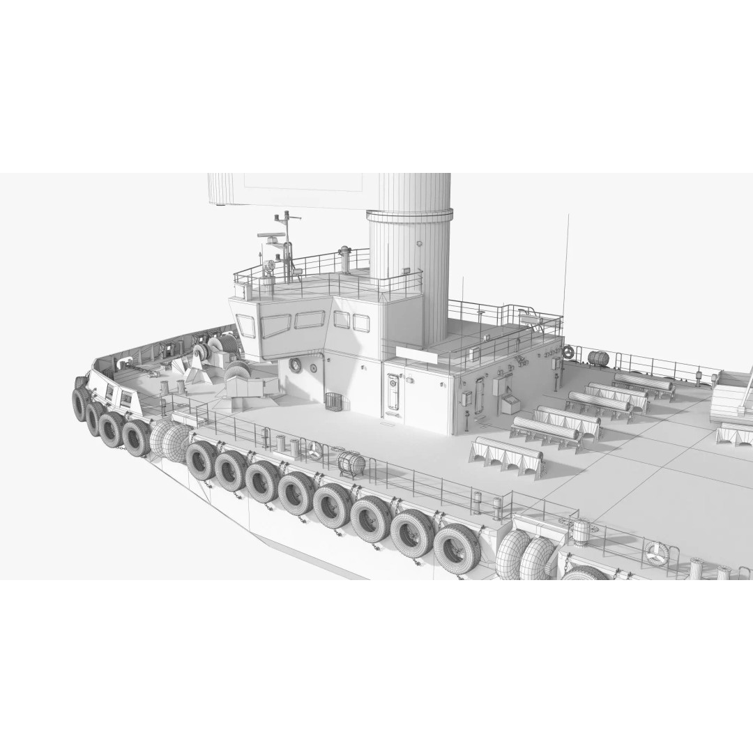 Crane Barge 3D Model – Heavy Lift Offshore Vessel, FBX, OBJ - View 14