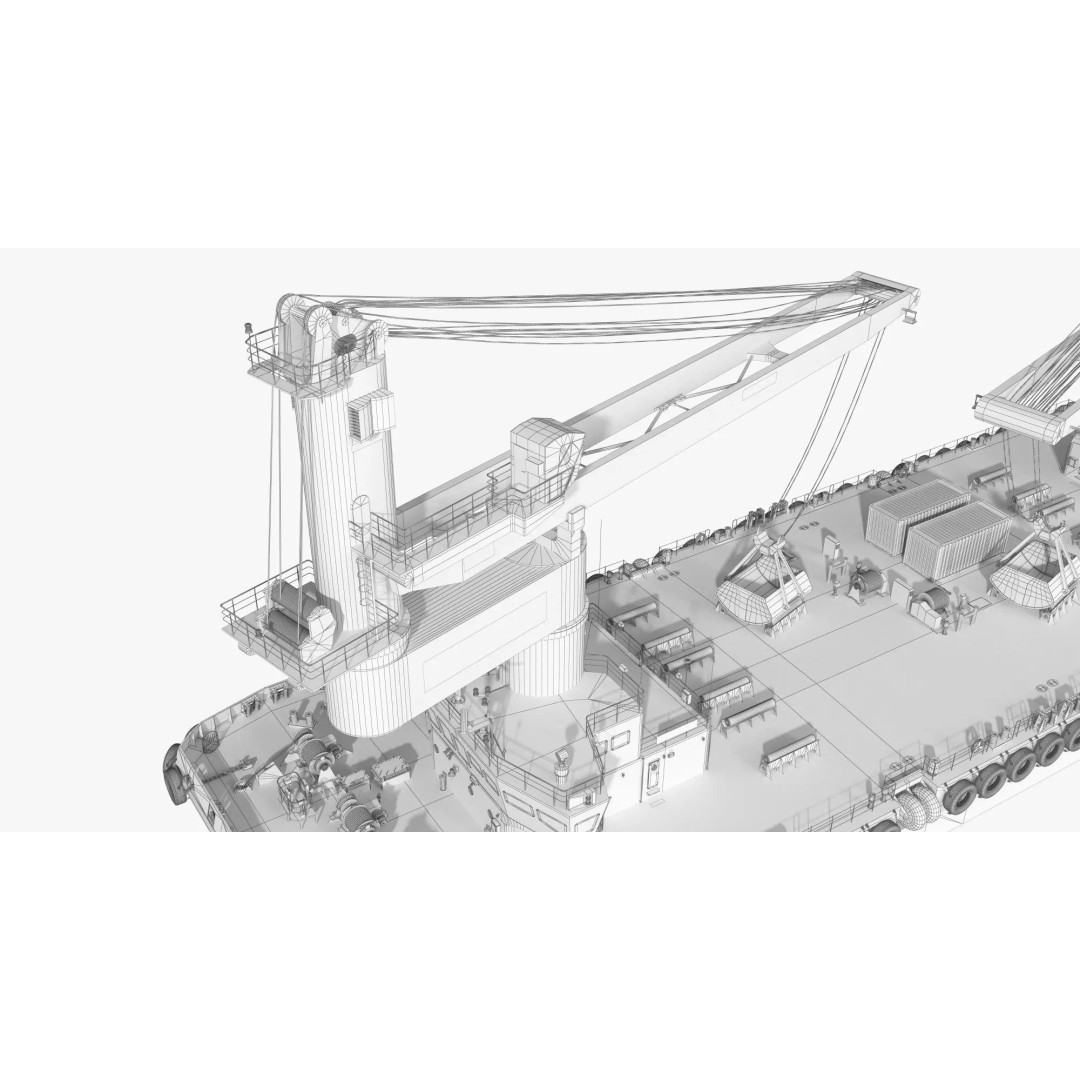 Crane Barge 3D Model – Heavy Lift Offshore Vessel, FBX, OBJ - View 15