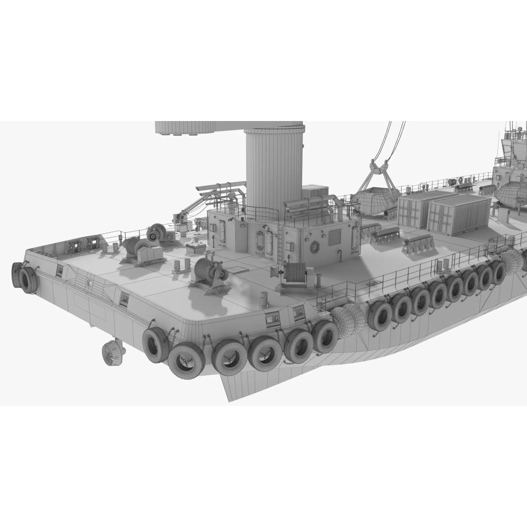Crane Barge 3D Model – Heavy Lift Offshore Vessel, FBX, OBJ - View 16