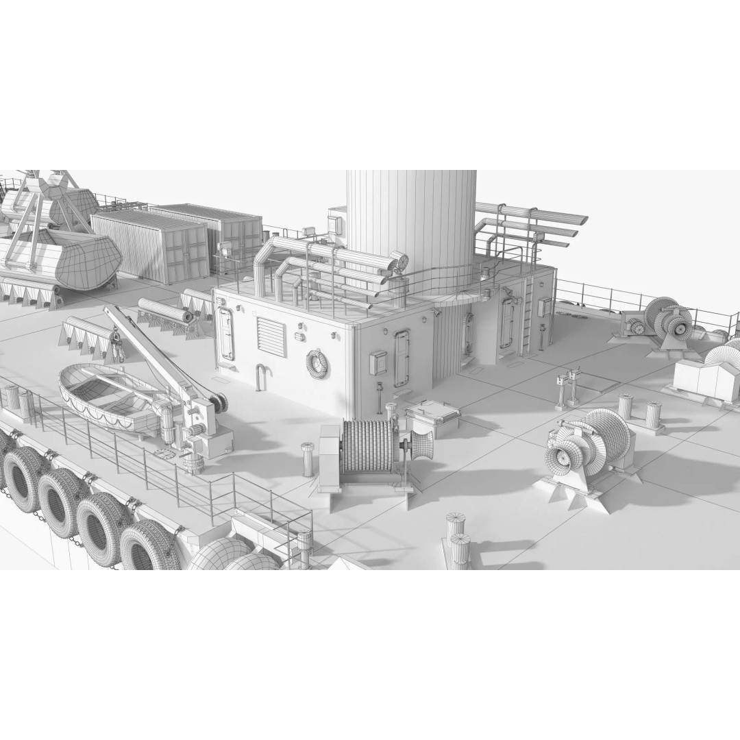 Crane Barge 3D Model – Heavy Lift Offshore Vessel, FBX, OBJ - View 17