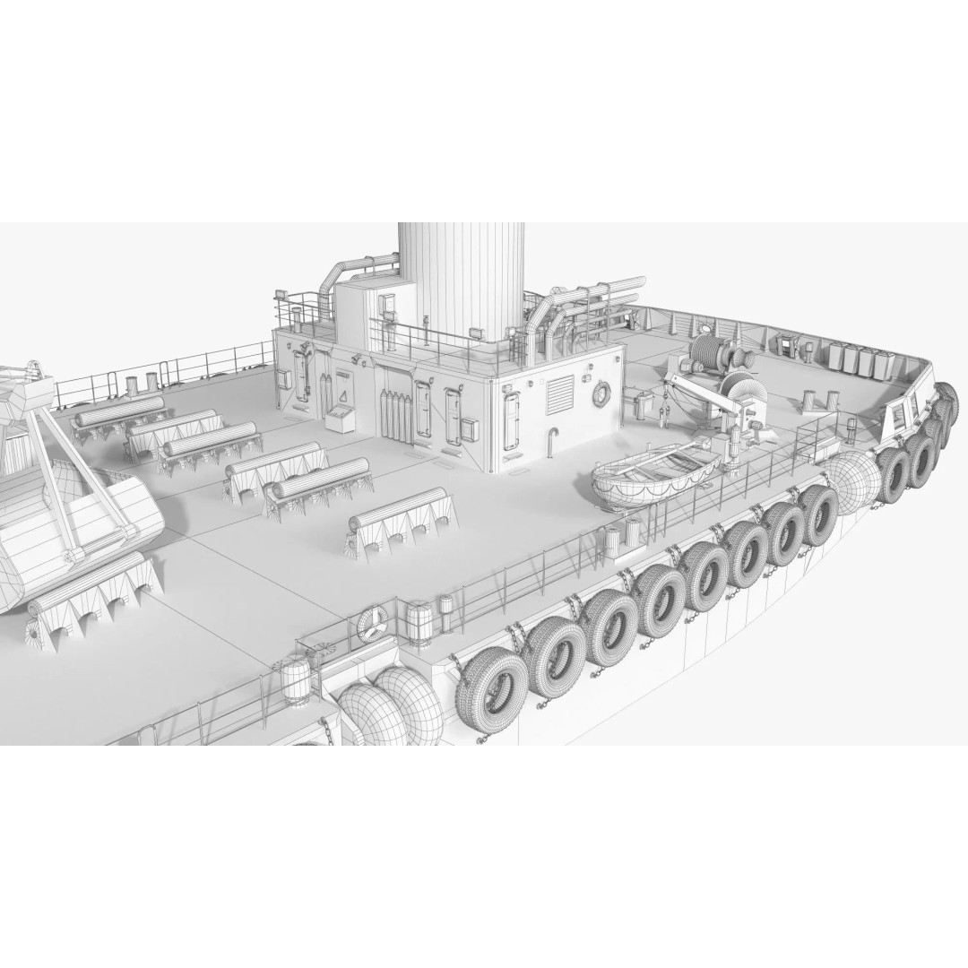 Crane Barge 3D Model – Heavy Lift Offshore Vessel, FBX, OBJ - View 18