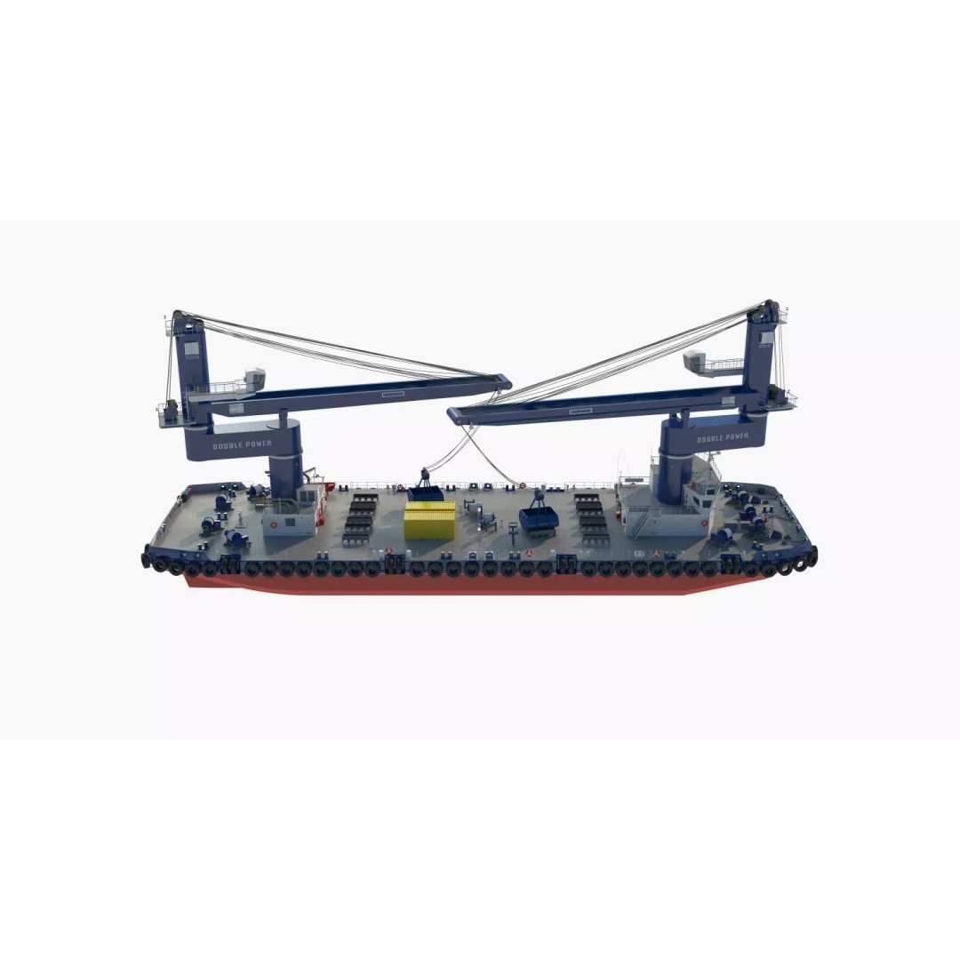 Crane Barge 3D Model – Heavy Lift Offshore Vessel, FBX, OBJ - View 20