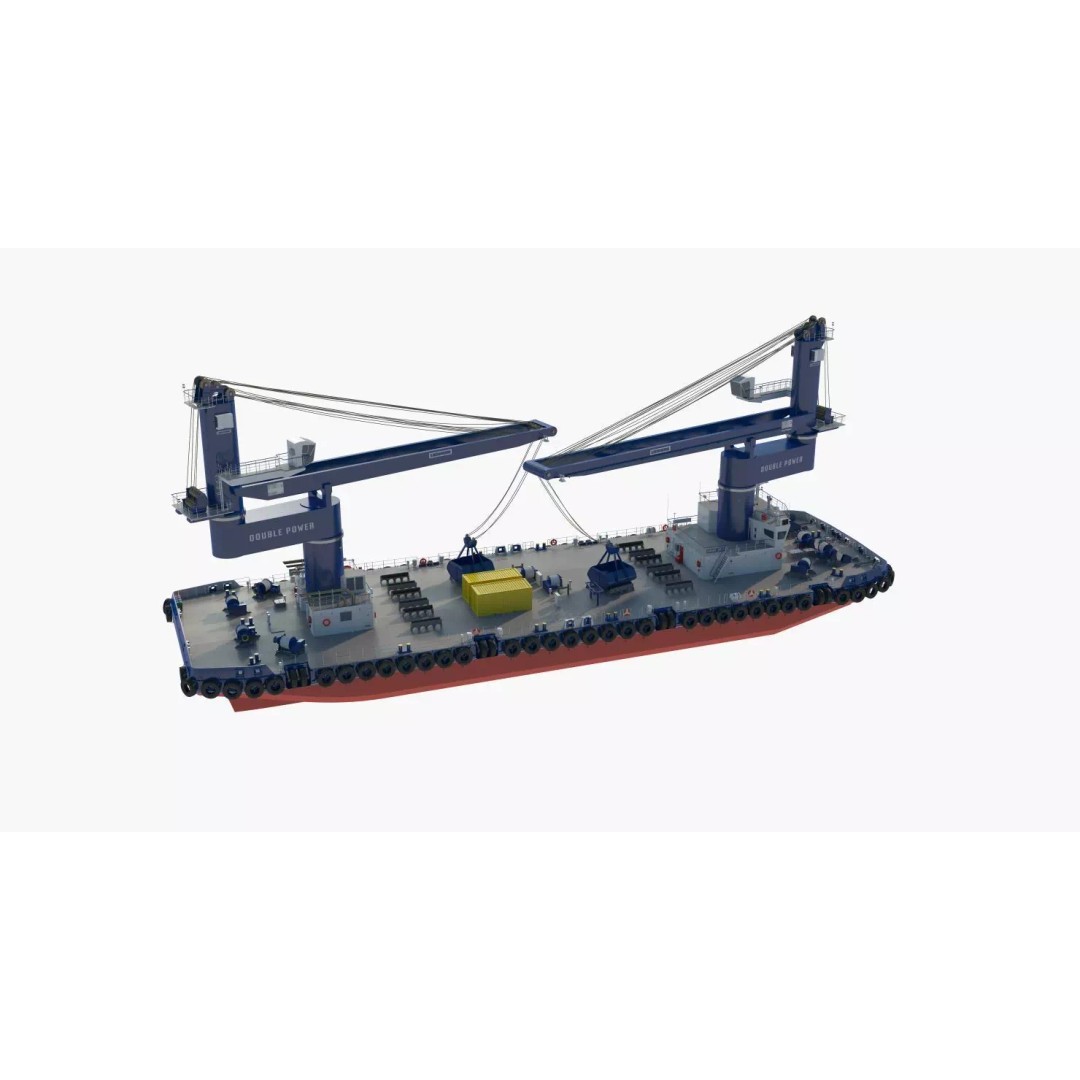 Crane Barge 3D Model – Heavy Lift Offshore Vessel, FBX, OBJ - View 21