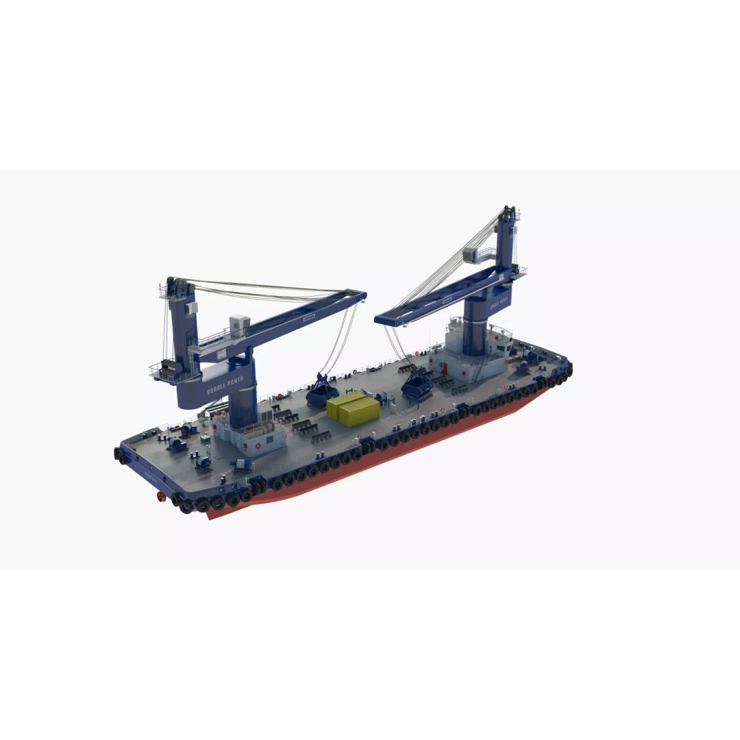 Crane Barge 3D Model – Heavy Lift Offshore Vessel, FBX, OBJ - View 22
