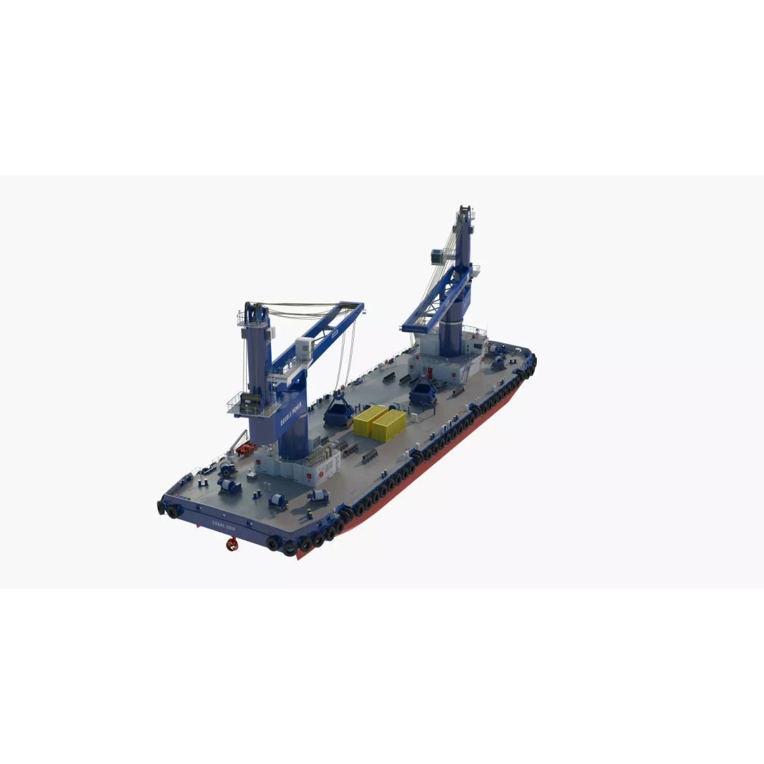 Crane Barge 3D Model – Heavy Lift Offshore Vessel, FBX, OBJ - View 23