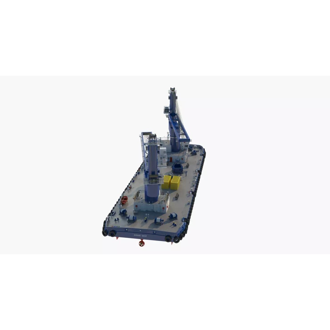 Crane Barge 3D Model – Heavy Lift Offshore Vessel, FBX, OBJ - View 24
