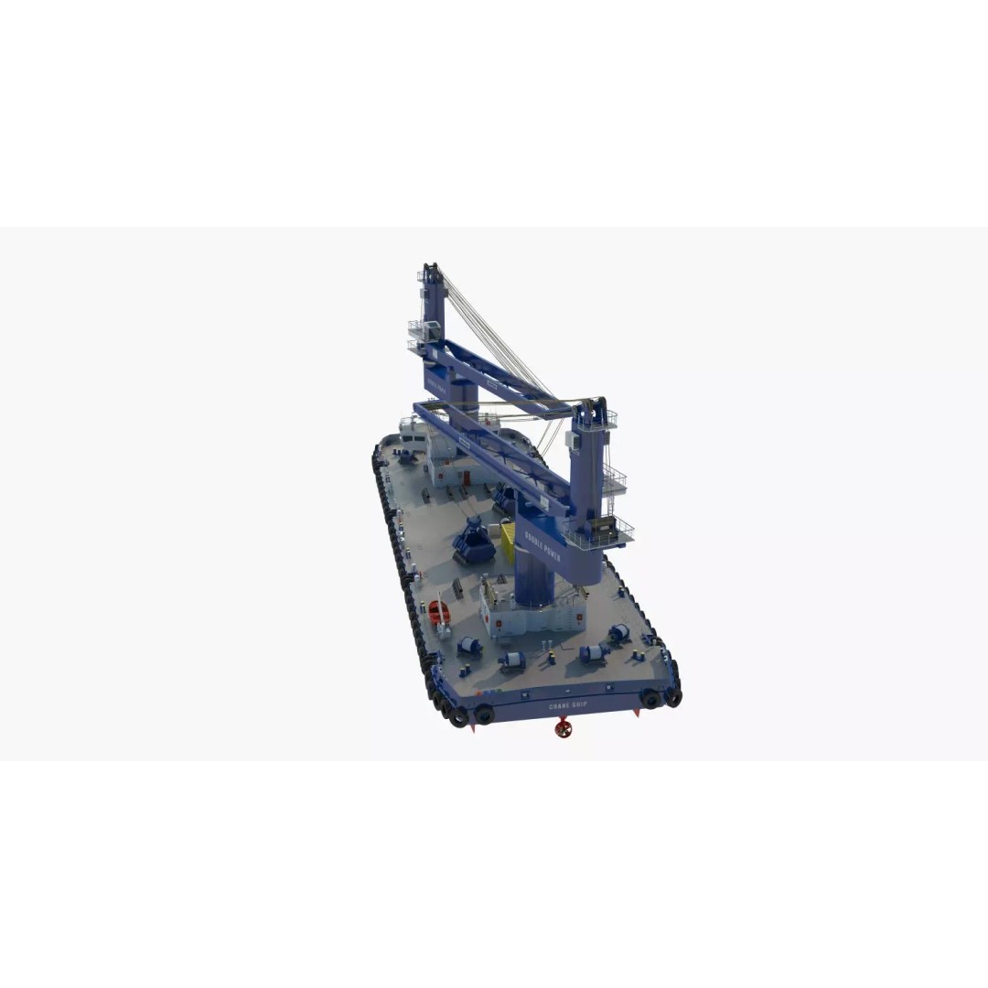 Crane Barge 3D Model – Heavy Lift Offshore Vessel, FBX, OBJ - View 25