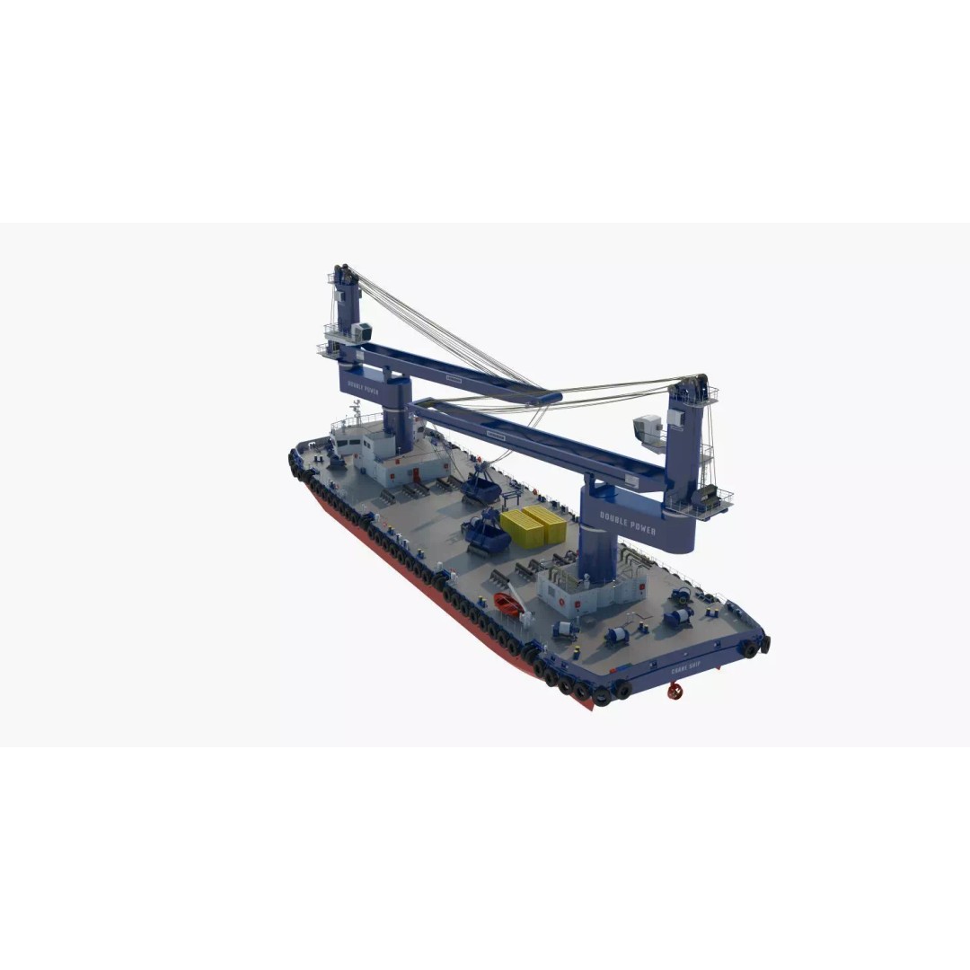 Crane Barge 3D Model – Heavy Lift Offshore Vessel, FBX, OBJ - View 26