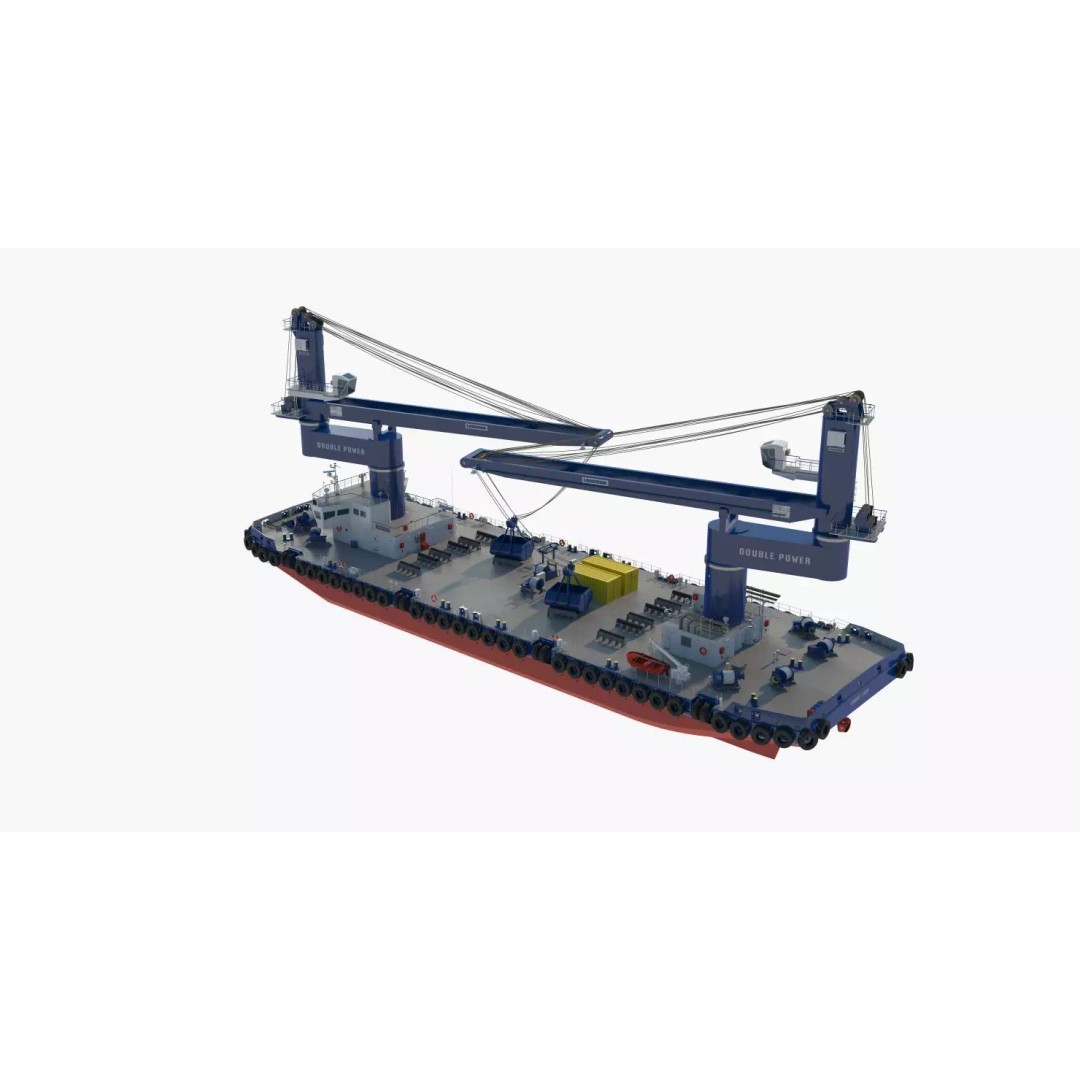 Crane Barge 3D Model – Heavy Lift Offshore Vessel, FBX, OBJ - View 27