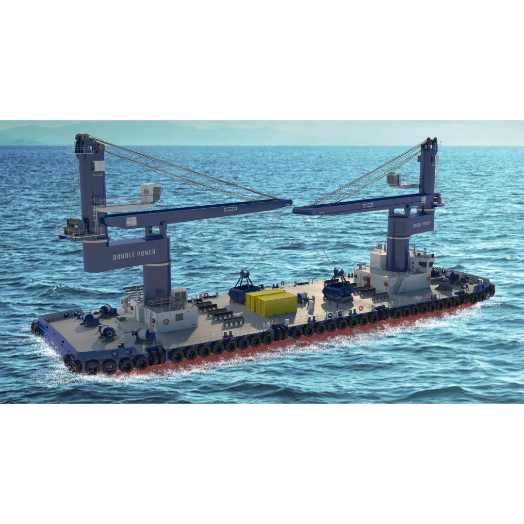 Crane Barge 3D Model – Heavy Lift Offshore Vessel, FBX, OBJ - View 3