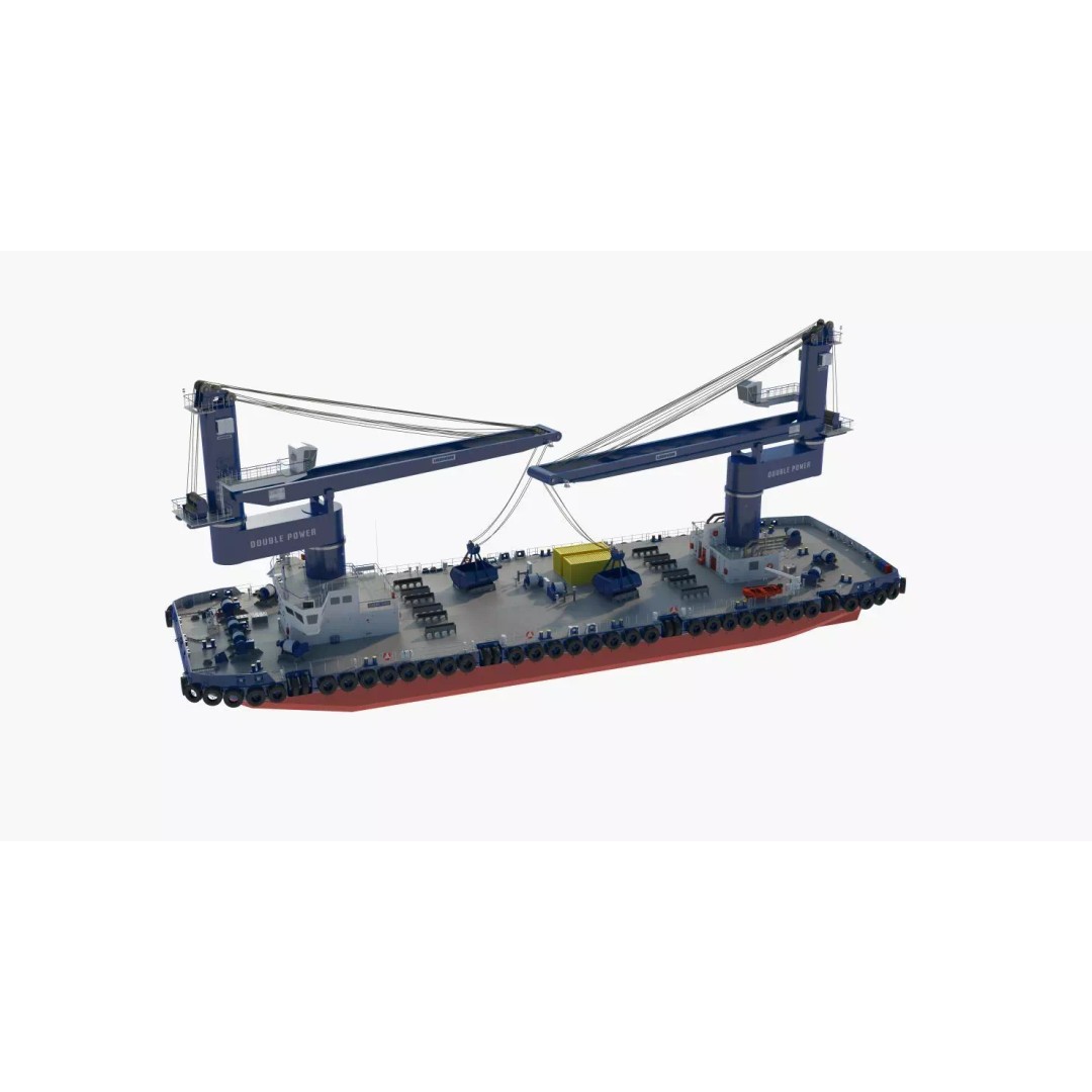 Crane Barge 3D Model – Heavy Lift Offshore Vessel, FBX, OBJ - View 30
