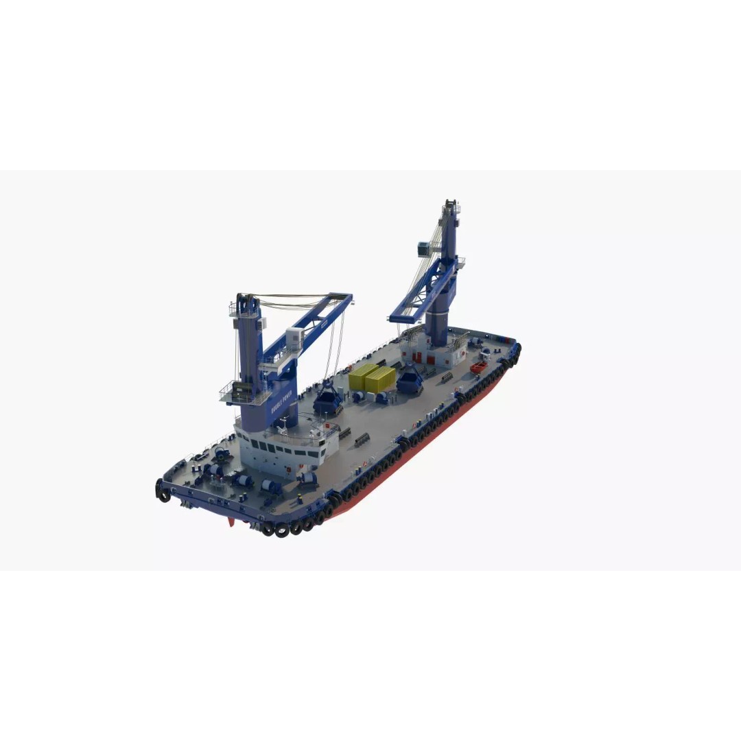 Crane Barge 3D Model – Heavy Lift Offshore Vessel, FBX, OBJ - View 32