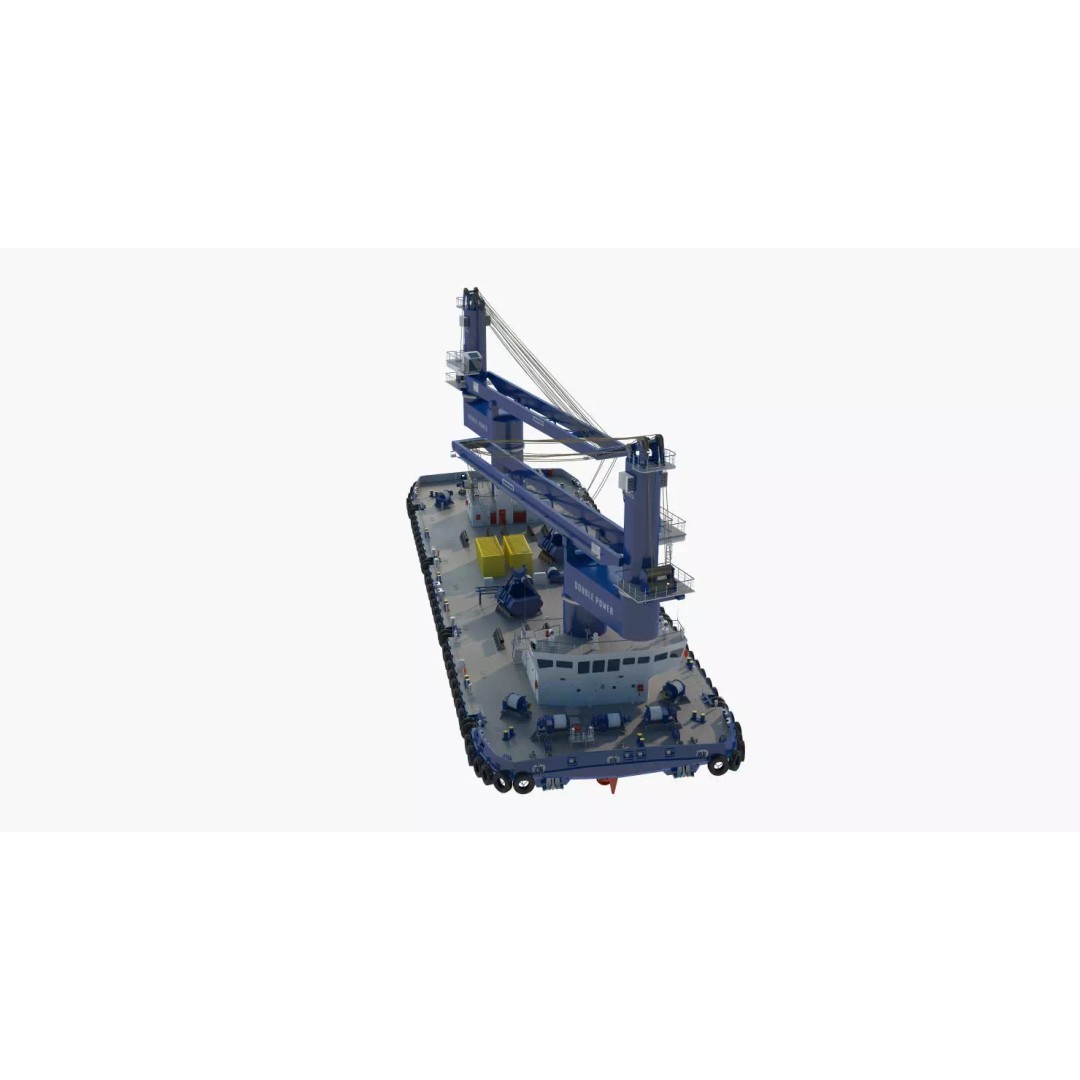 Crane Barge 3D Model – Heavy Lift Offshore Vessel, FBX, OBJ - View 34