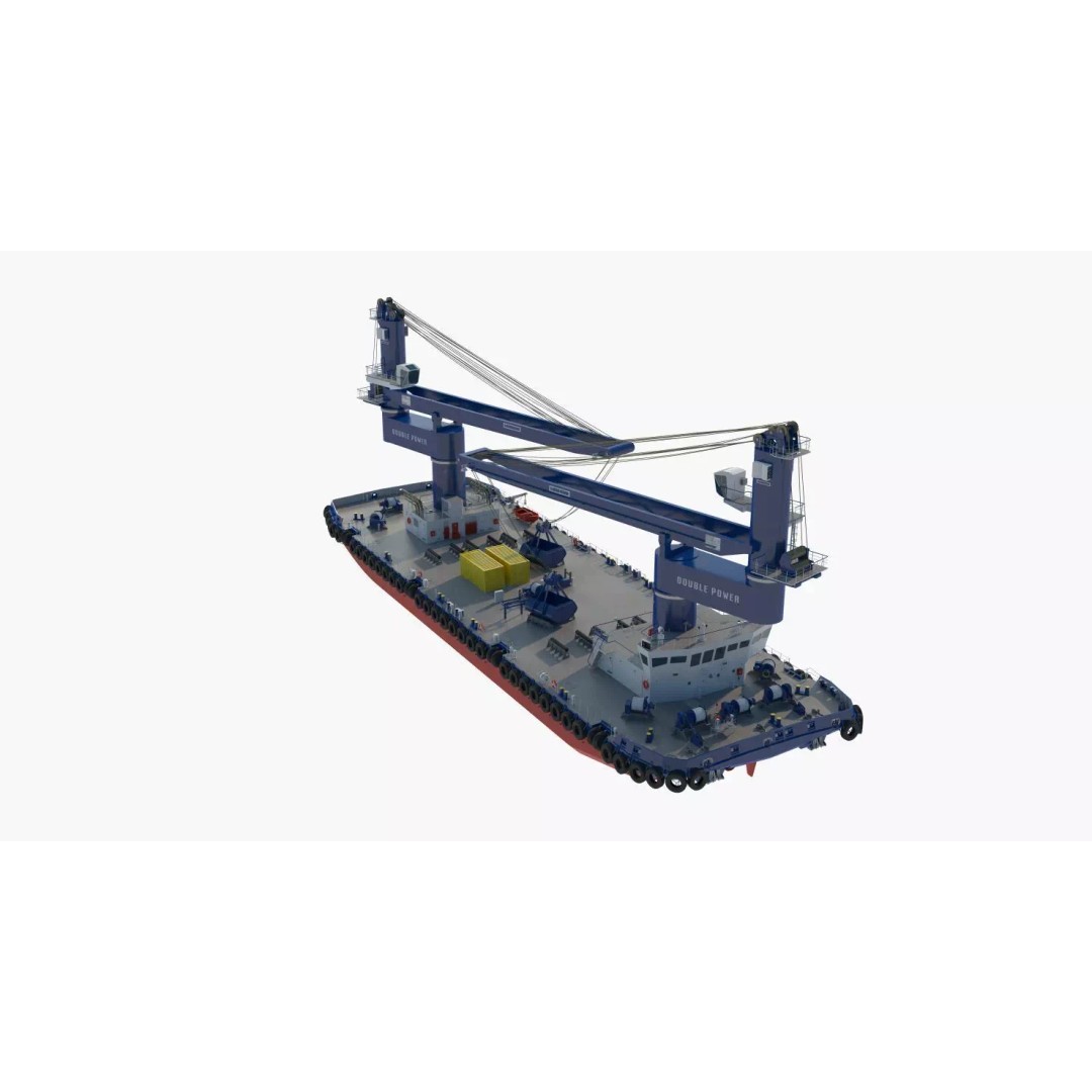 Crane Barge 3D Model – Heavy Lift Offshore Vessel, FBX, OBJ - View 35