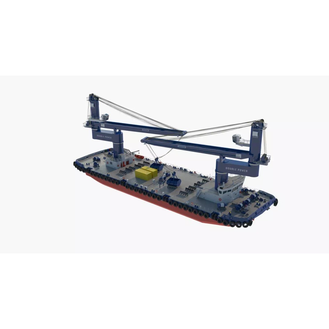 Crane Barge 3D Model – Heavy Lift Offshore Vessel, FBX, OBJ - View 36