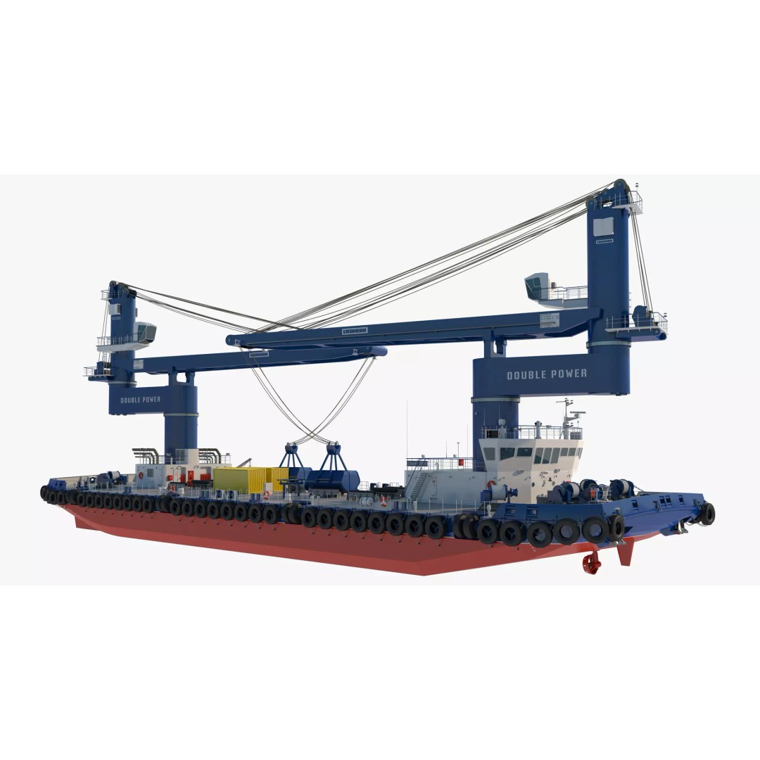 Crane Barge 3D Model – Heavy Lift Offshore Vessel, FBX, OBJ - View 4