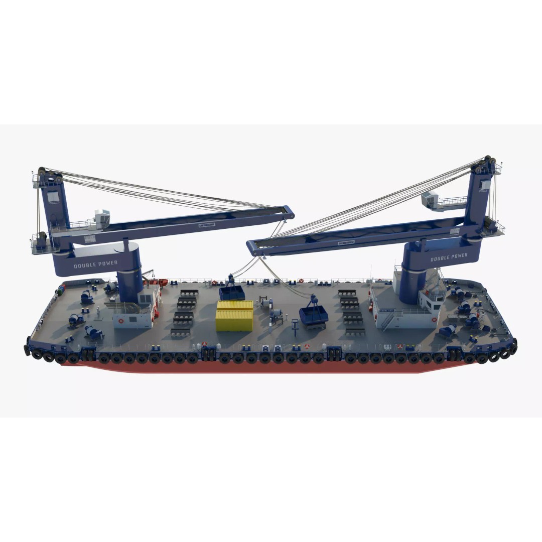 Crane Barge 3D Model – Heavy Lift Offshore Vessel, FBX, OBJ - View 5