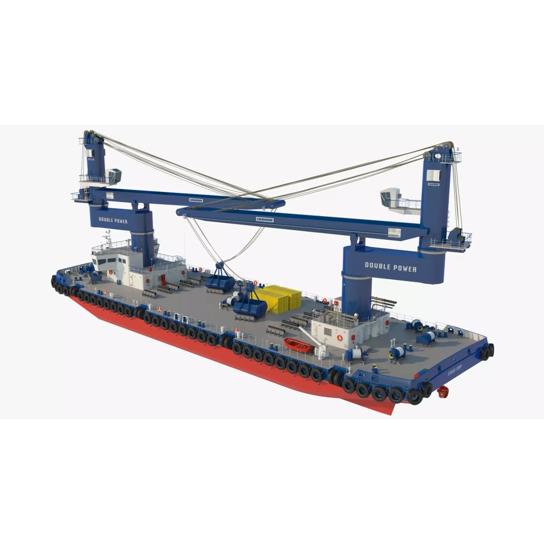 Crane Barge 3D Model – Heavy Lift Offshore Vessel, FBX, OBJ - View 6