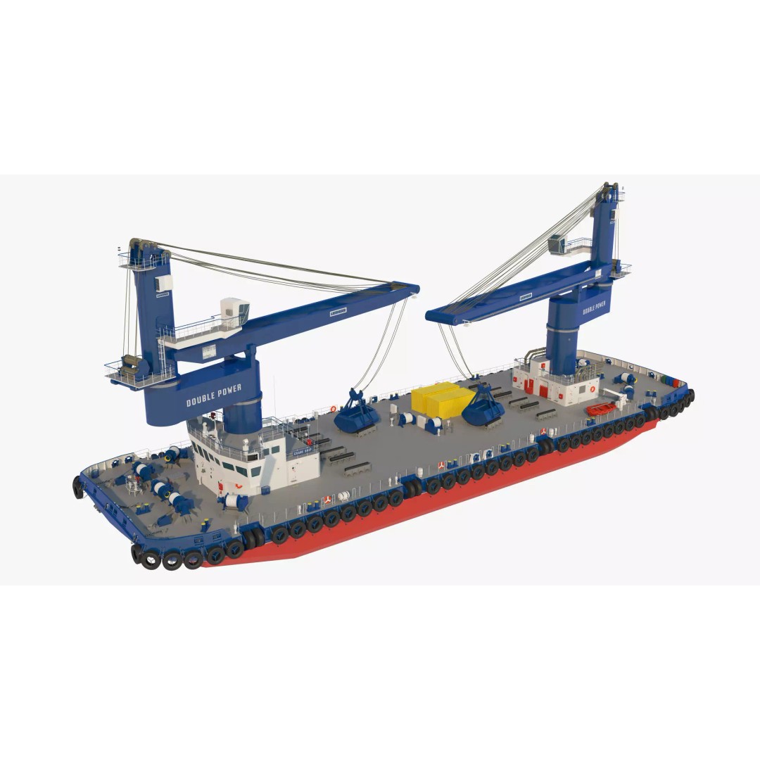Crane Barge 3D Model – Heavy Lift Offshore Vessel, FBX, OBJ - View 7