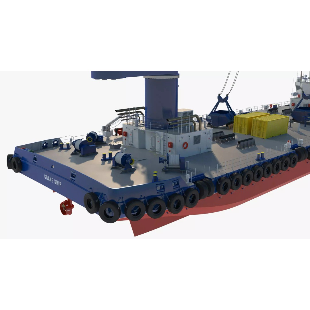 Crane Barge 3D Model – Heavy Lift Offshore Vessel, FBX, OBJ - View 8