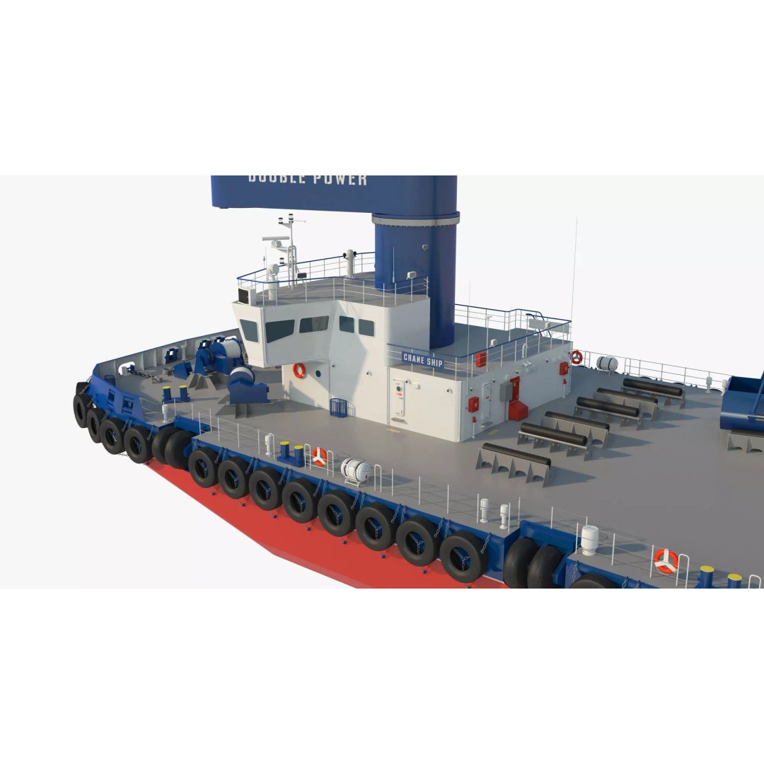 Crane Barge 3D Model – Heavy Lift Offshore Vessel, FBX, OBJ - View 9