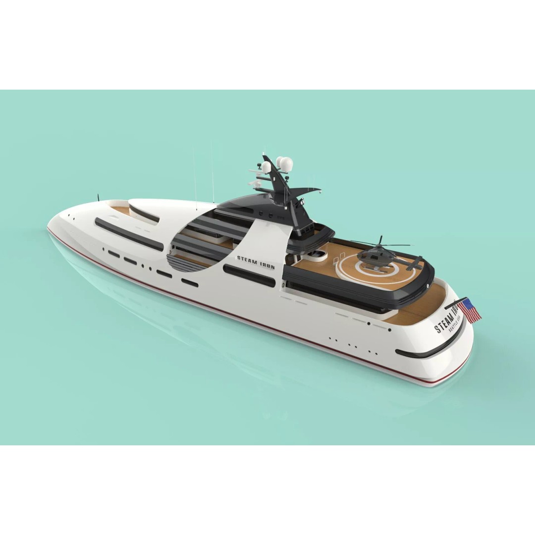 100 Meter Mega Yacht 3D Model – Luxury Vessel for VR/AR, FBX - View 3