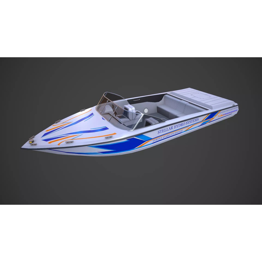 Speedboat 3D Model – Low Poly PBR Game Asset, FBX, OBJ - View 3