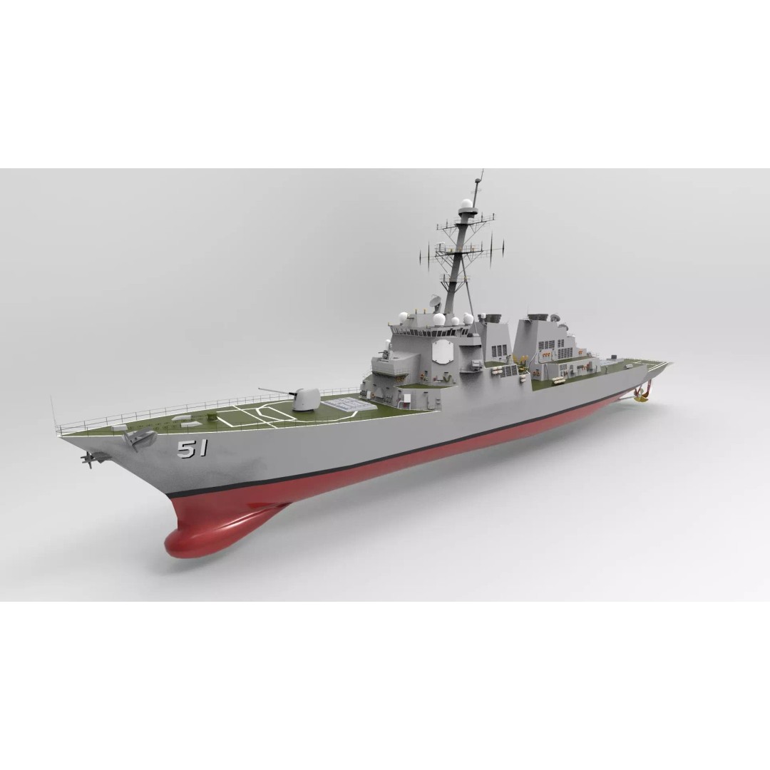 DDG-51 Arleigh Burke Class Destroyer 3D Model – Low Poly Game Asset, FBX - View 2