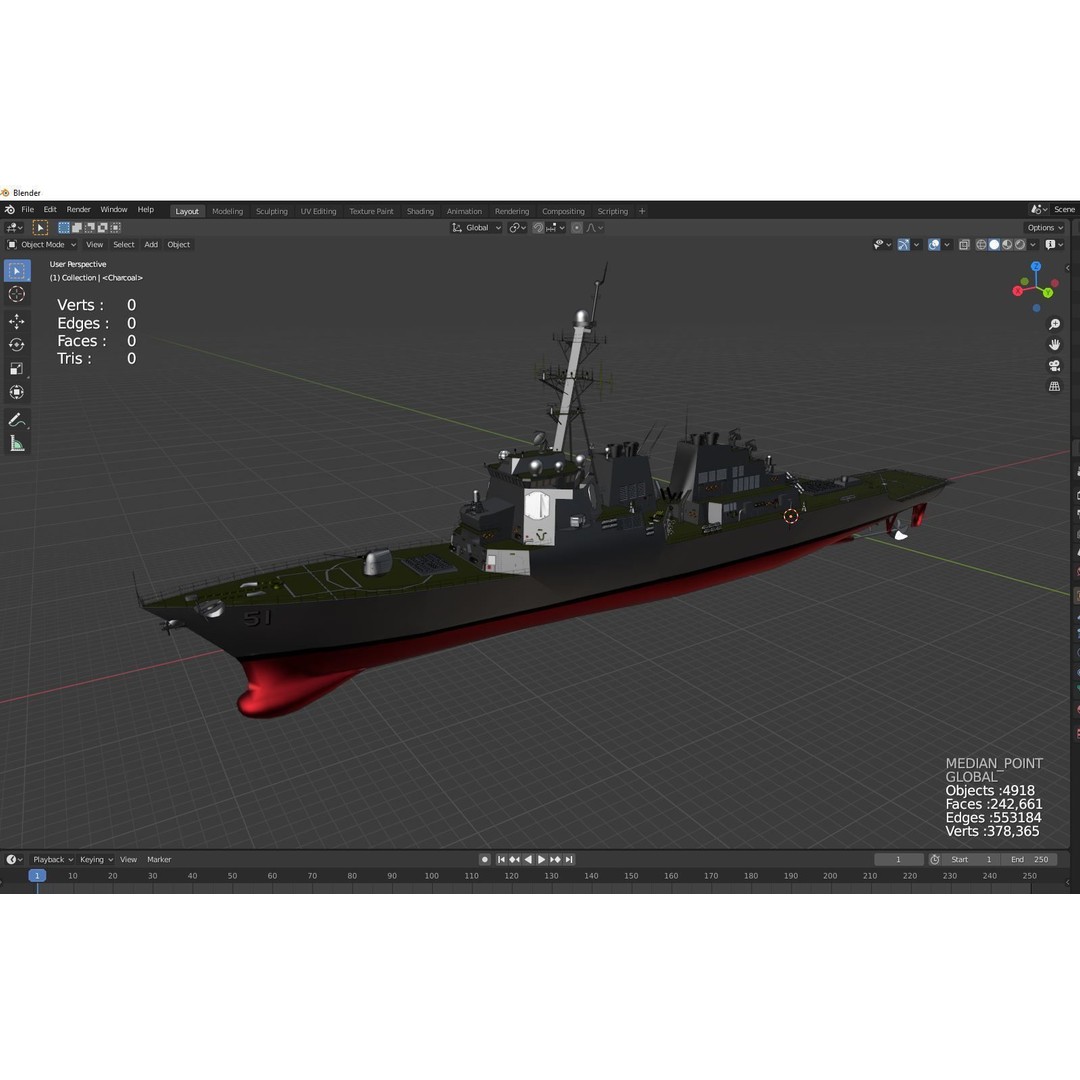 DDG-51 Arleigh Burke Class Destroyer 3D Model – Low Poly Game Asset, FBX - View 3