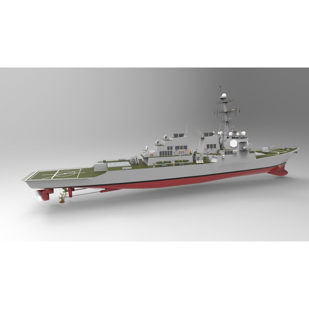 DDG-51 Arleigh Burke Class Destroyer 3D Model – Low Poly Game Asset, FBX - View 4