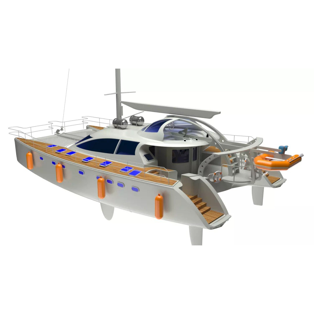 Cruising Catamaran Sailboat 3D Model – Realistic Marine Asset, FBX, OBJ - View 2