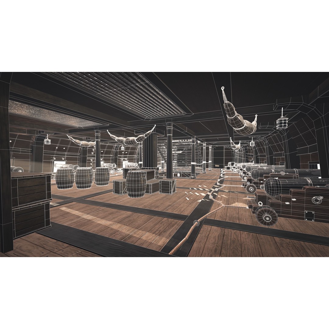 Galeon Ship 3D Model – Low Poly Game Ready, PBR Textures, FBX