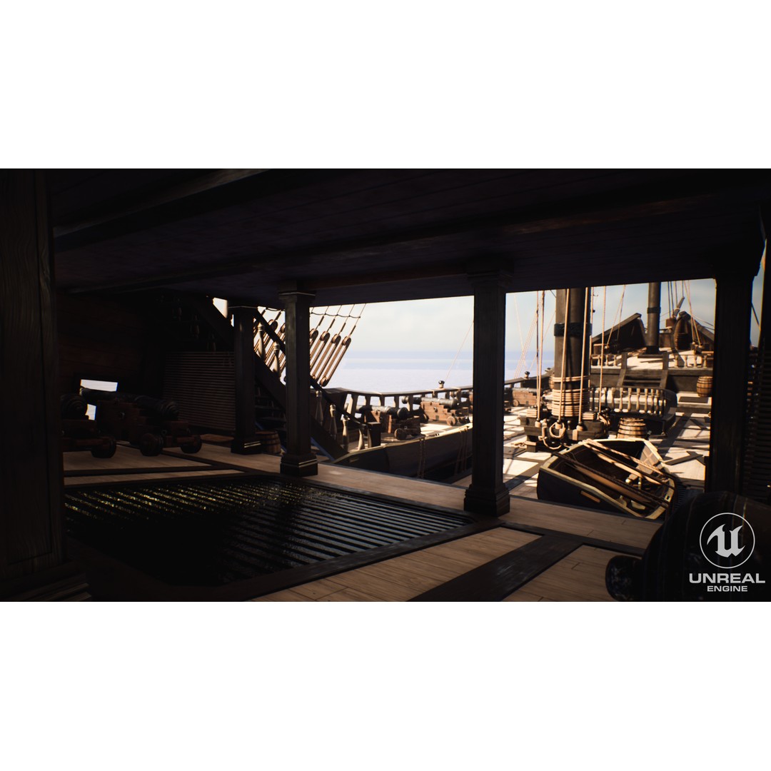 Galeon Ship 3D Model – Low Poly Game Ready, PBR Textures, FBX - View 12