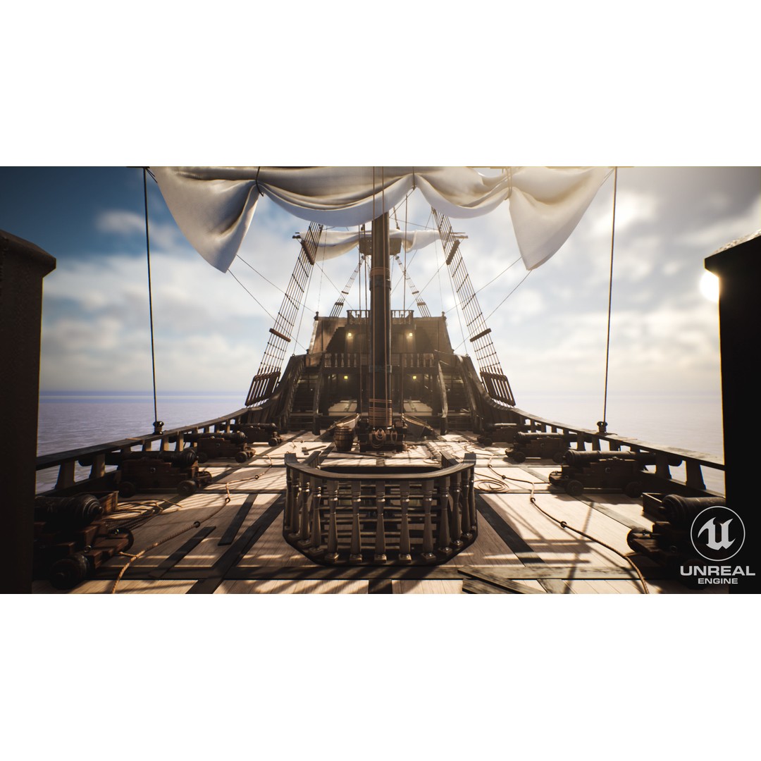 Galeon Ship 3D Model – Low Poly Game Ready, PBR Textures, FBX - View 15