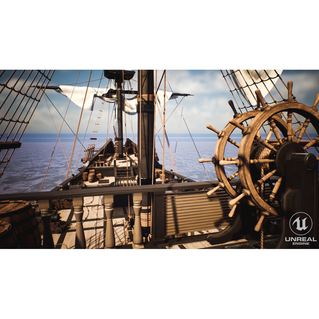 Galeon Ship 3D Model – Low Poly Game Ready, PBR Textures, FBX - View 16