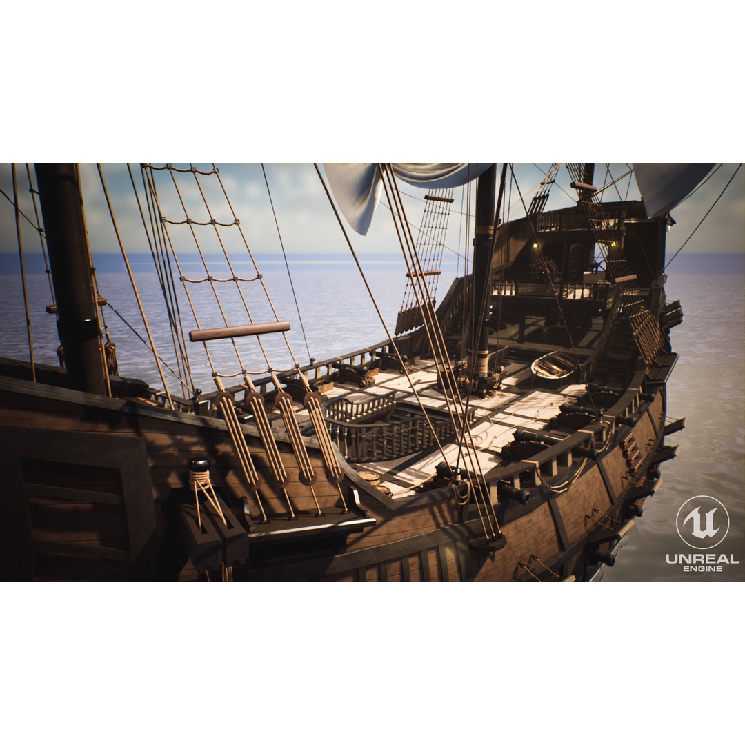 Galeon Ship 3D Model – Low Poly Game Ready, PBR Textures, FBX - View 18