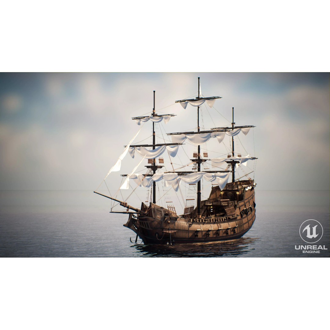 Galeon Ship 3D Model – Low Poly Game Ready, PBR Textures, FBX - View 2