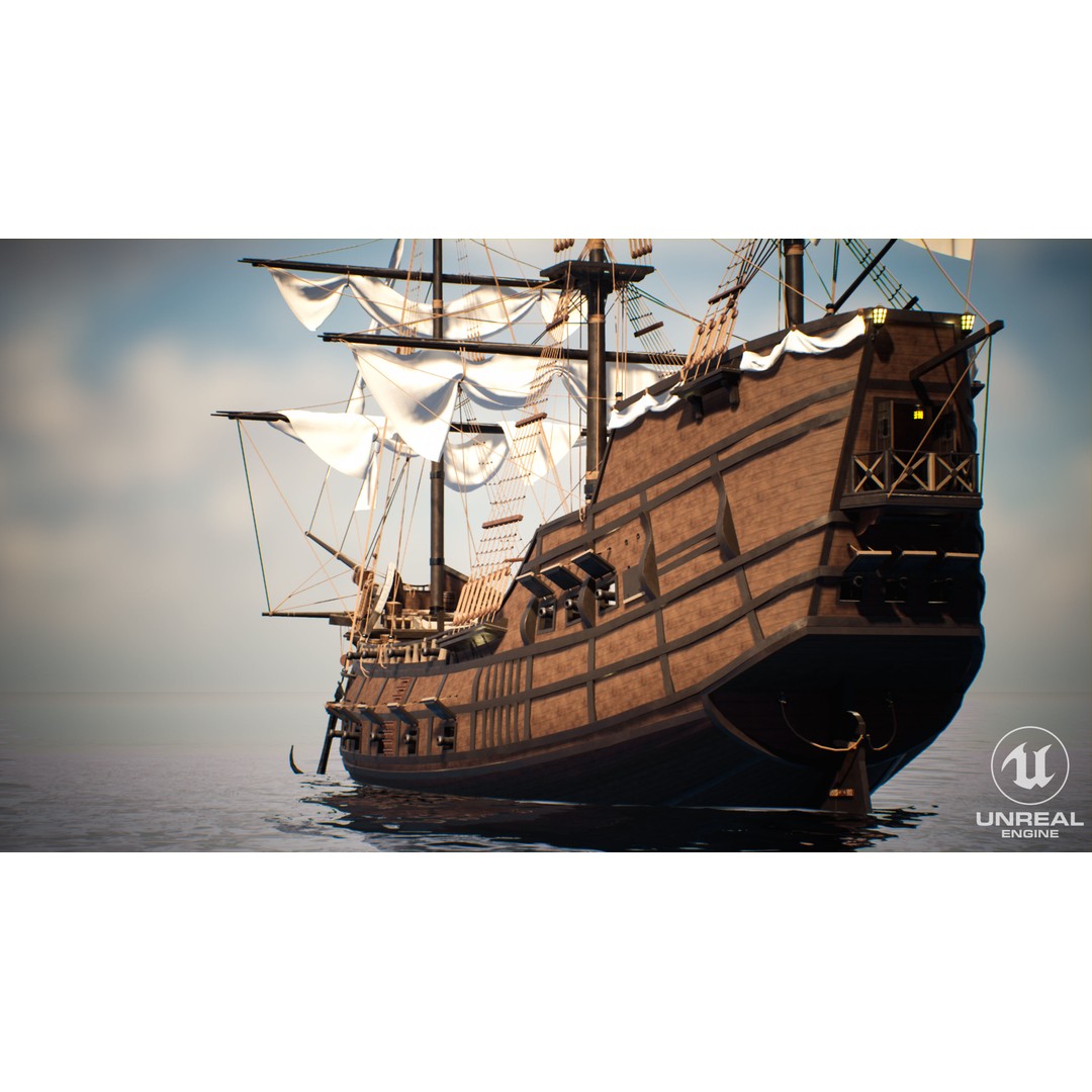 Galeon Ship 3D Model – Low Poly Game Ready, PBR Textures, FBX - View 20