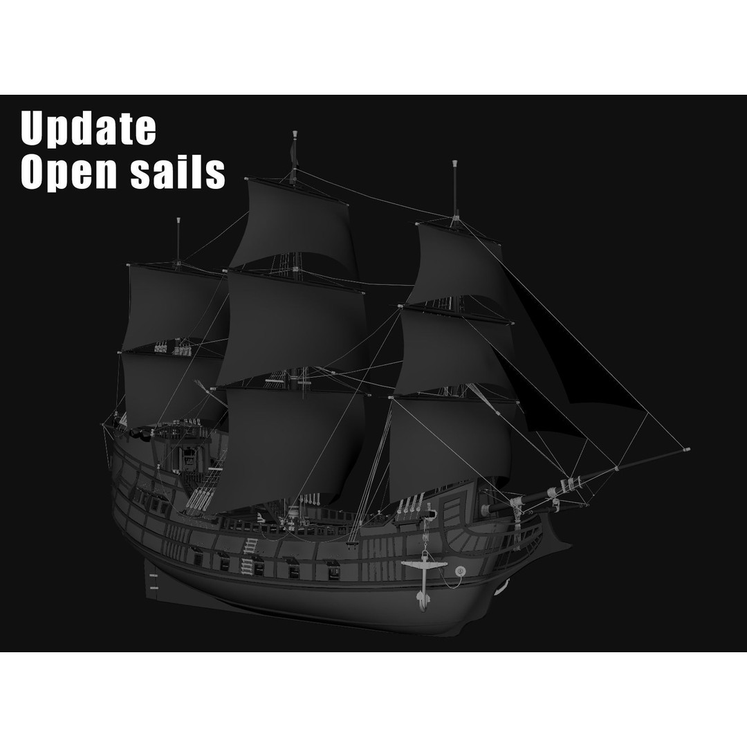 Galeon Ship 3D Model – Low Poly Game Ready, PBR Textures, FBX - View 3