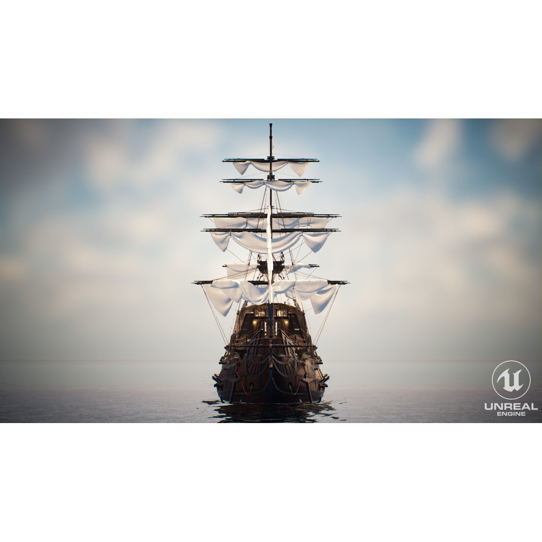 Galeon Ship 3D Model – Low Poly Game Ready, PBR Textures, FBX - View 4