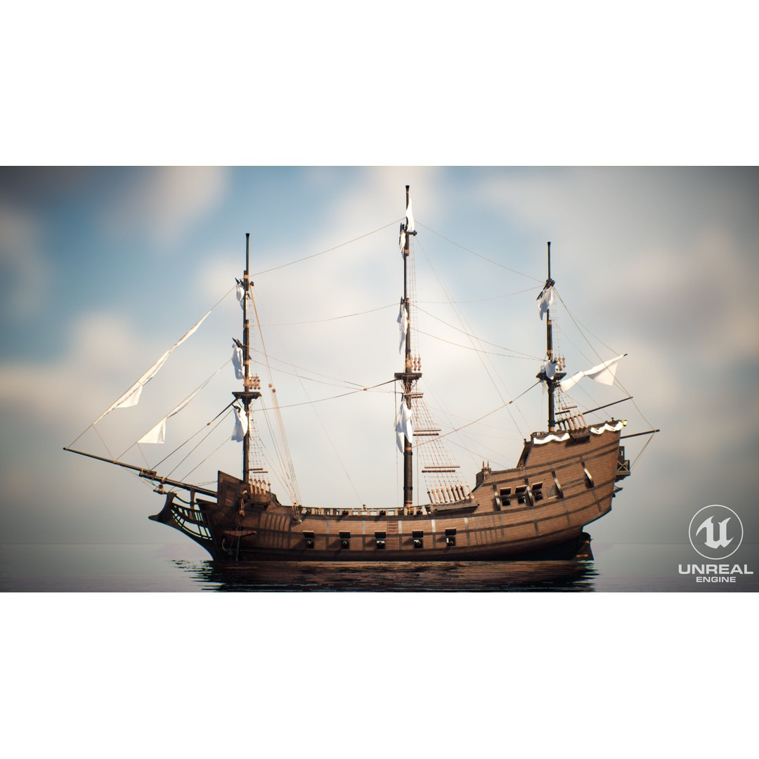 Galeon Ship 3D Model – Low Poly Game Ready, PBR Textures, FBX - View 5