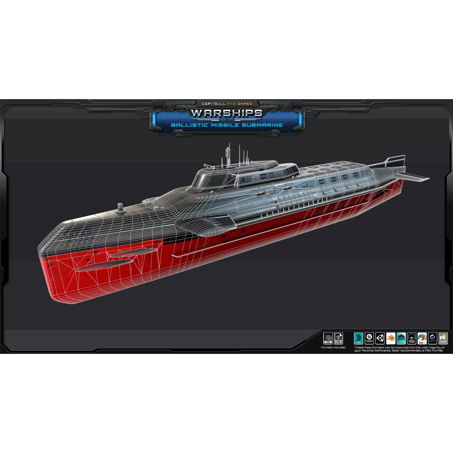 Ballistic Missile Submarine - Low-Poly Game-Ready 3D Model