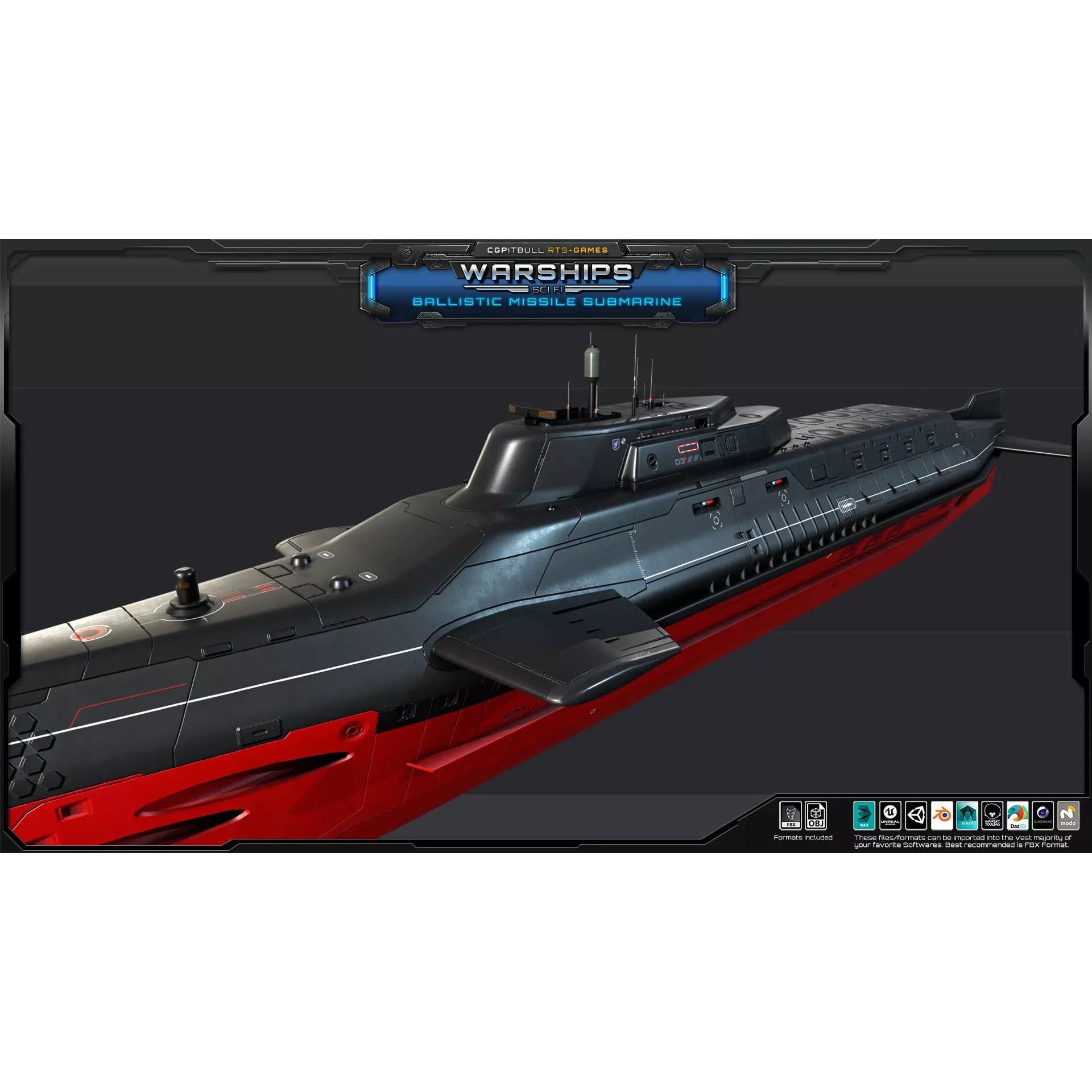 Ballistic Missile Submarine - Low-Poly Game-Ready 3D Model - View 10