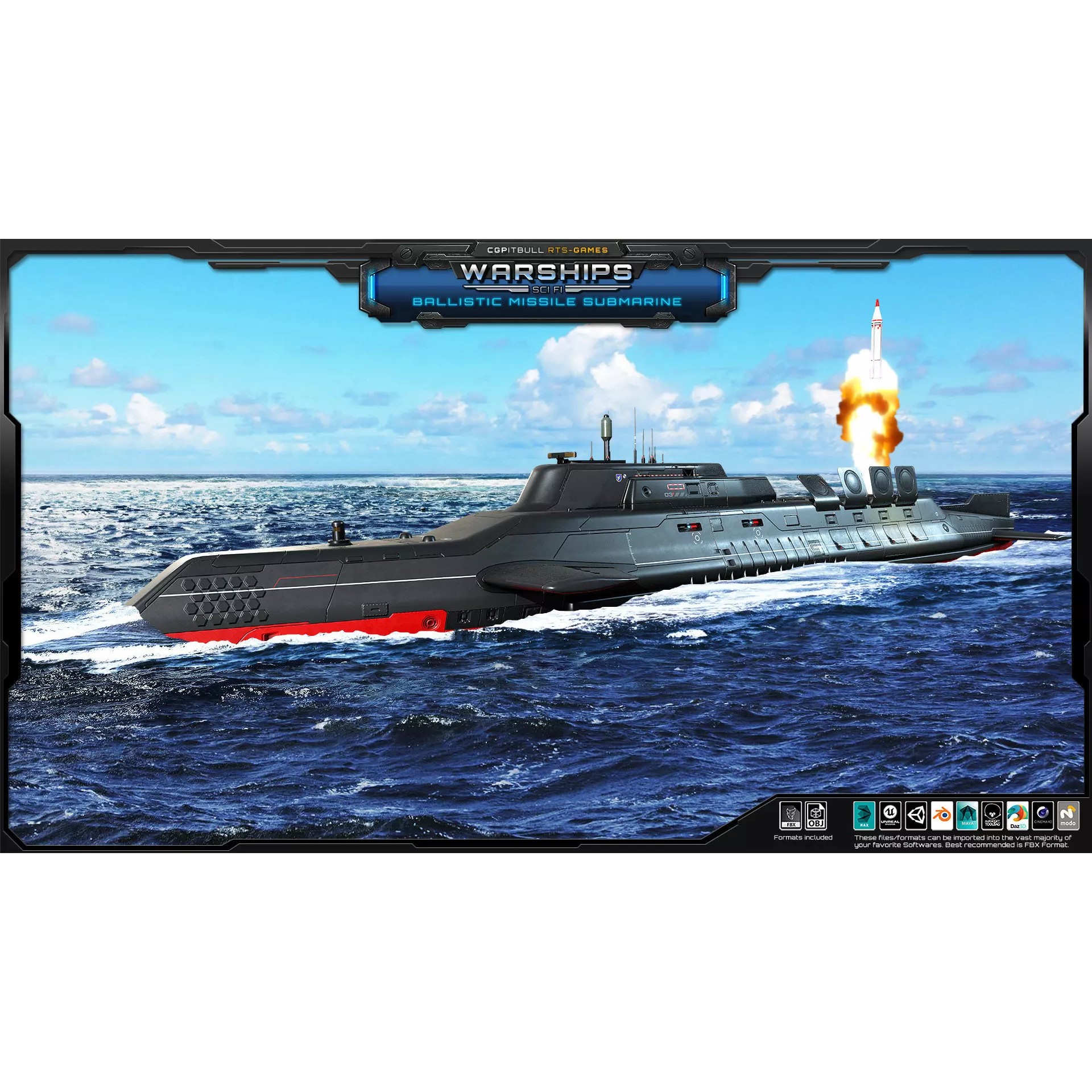 Ballistic Missile Submarine - Low-Poly Game-Ready 3D Model - View 3