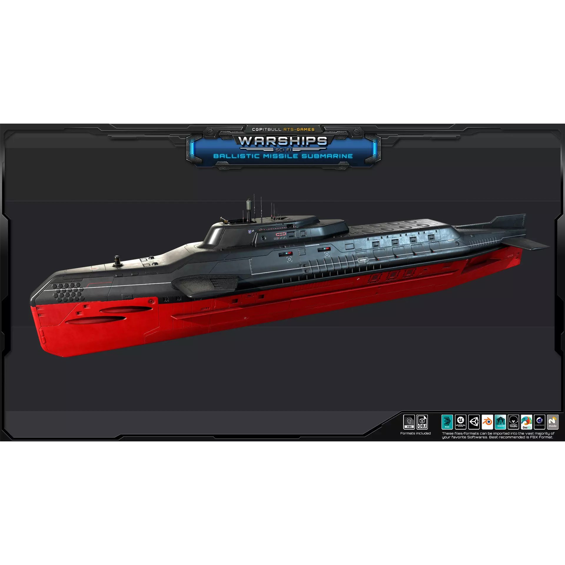 Ballistic Missile Submarine - Low-Poly Game-Ready 3D Model - View 4