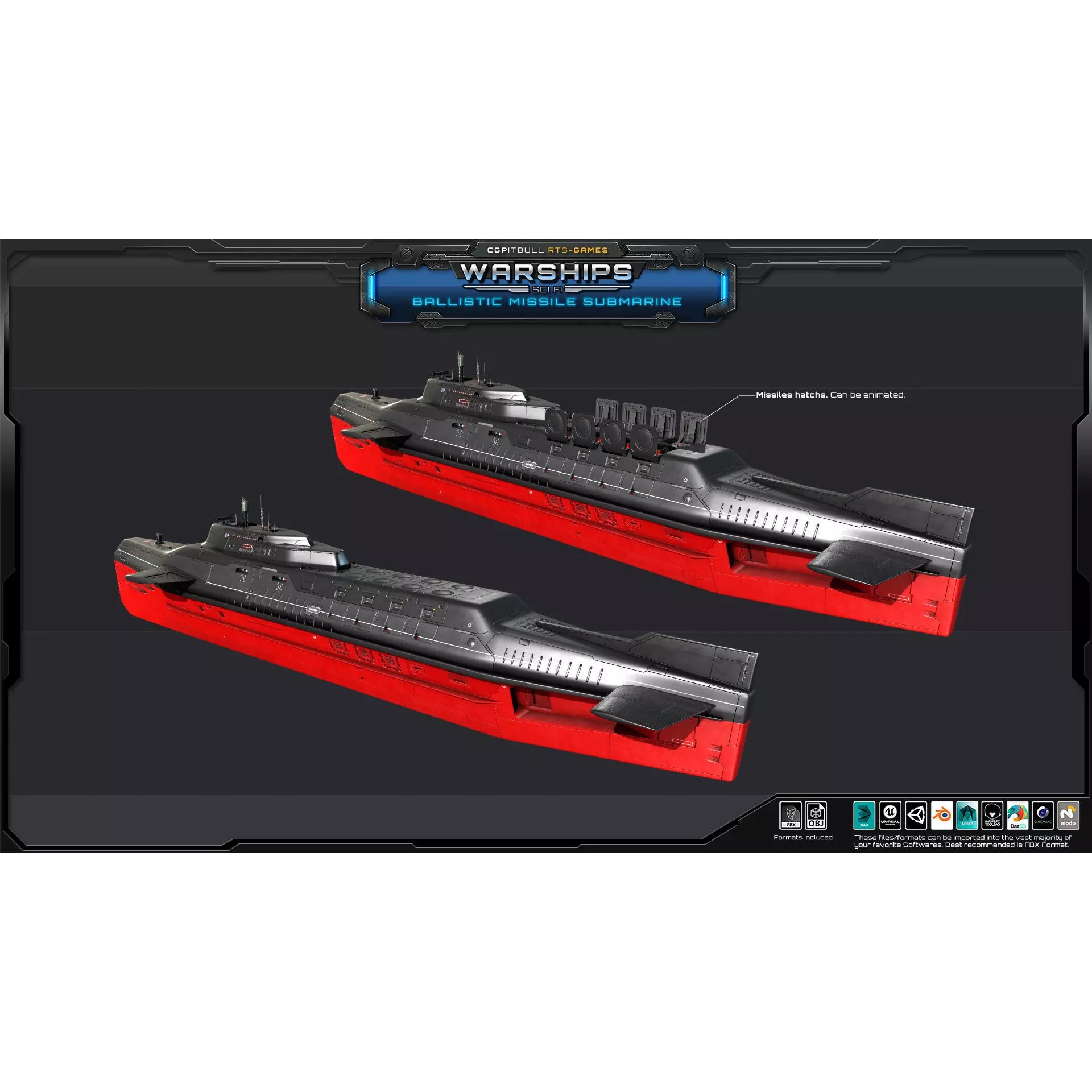 Ballistic Missile Submarine - Low-Poly Game-Ready 3D Model - View 5