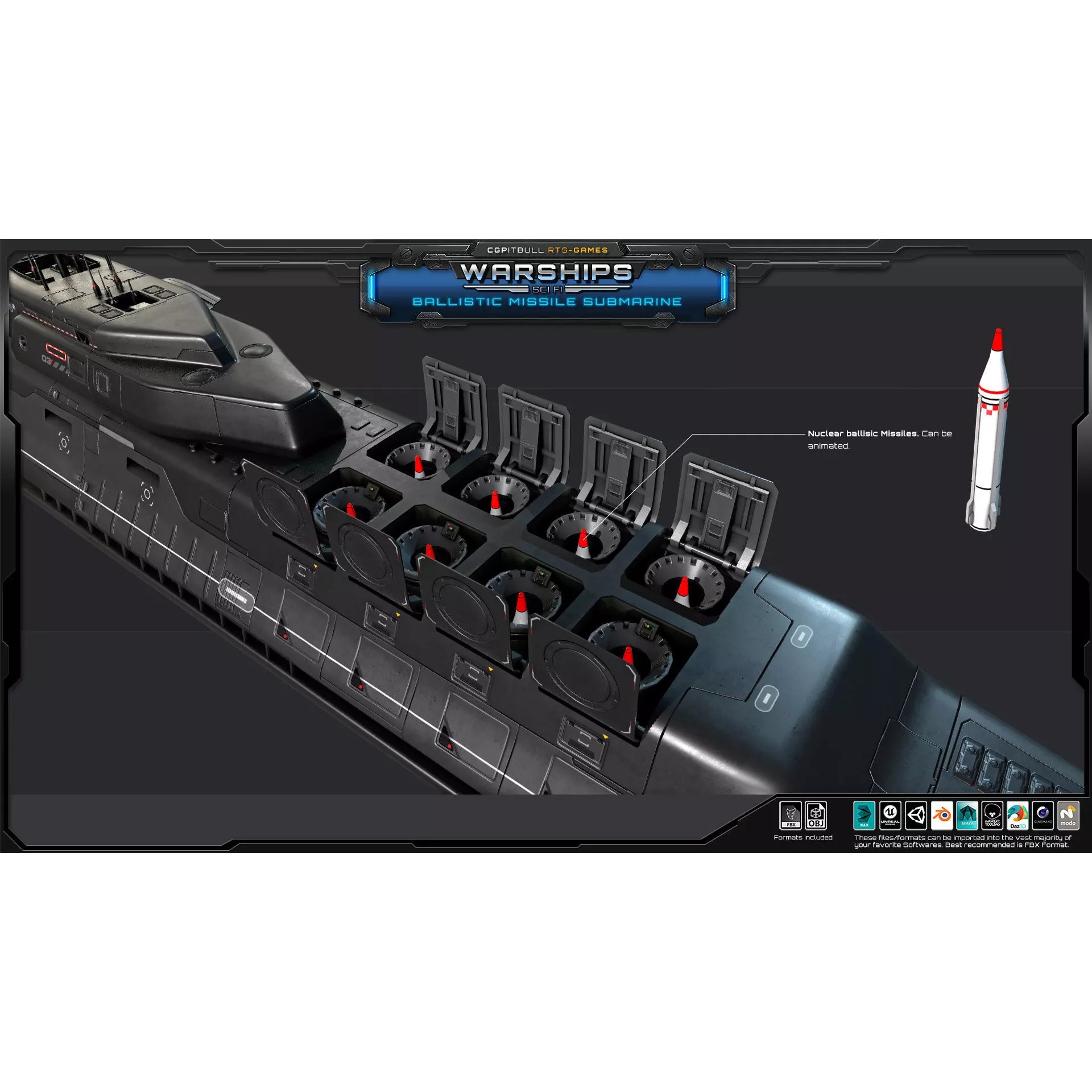 Ballistic Missile Submarine - Low-Poly Game-Ready 3D Model - View 6